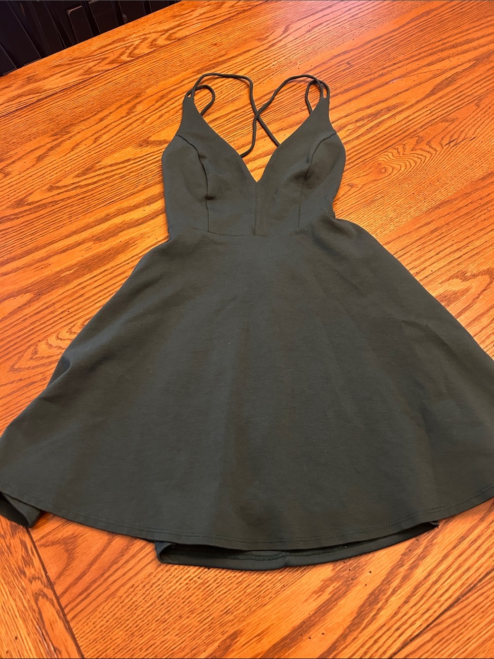 Lulu's Hunter Green Strappy Fit-and-Flare Mini Dress